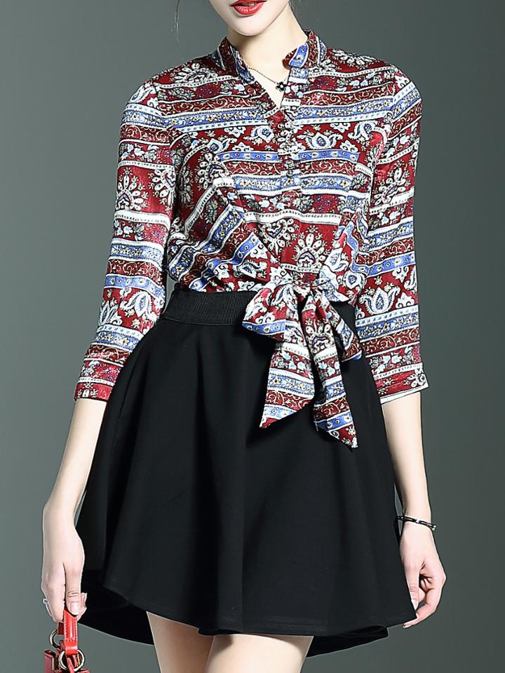 Shein Black Tie Elastic-waist Vintage Print Dress