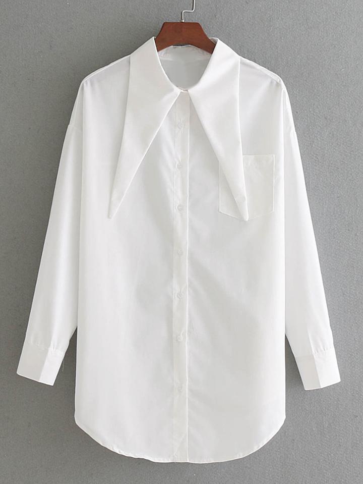 Shein Point Collar Single Breasted Longline Blouse