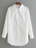 Shein Point Collar Single Breasted Longline Blouse