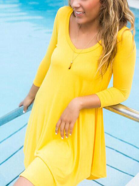 Shein Lemon Yellow Round Neck Slim Dress