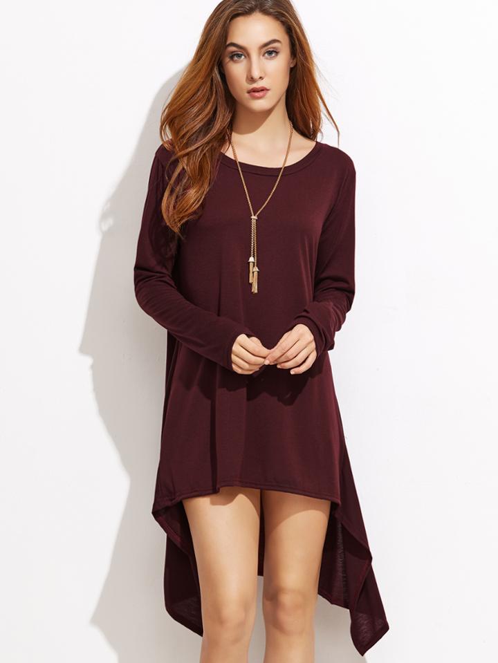 Shein Burgundy Dip Hem Tee Dress