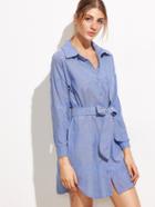 Shein Drop Shoulder Curved Hem Shirt Dress With Belt