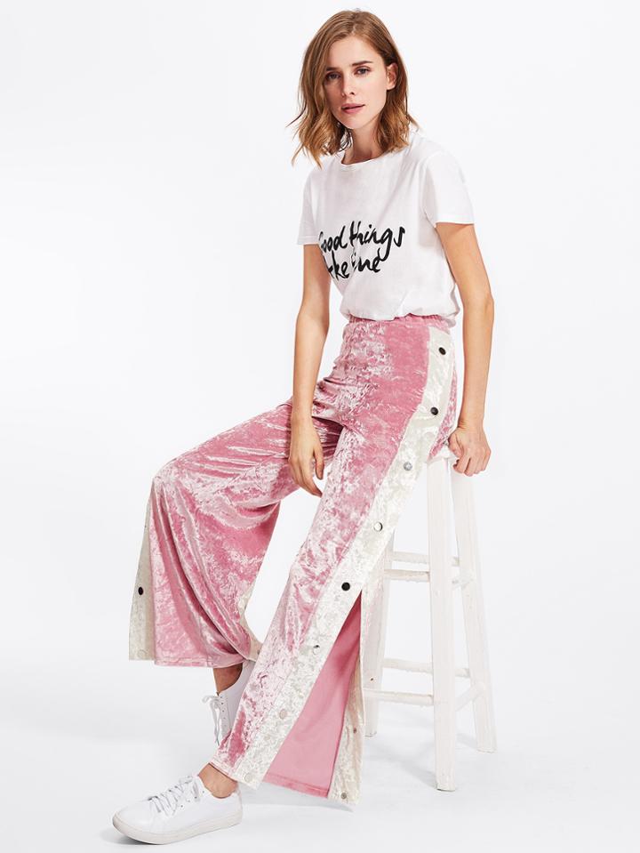 Shein Contrast Buttoned Side Crushed Velvet Pants