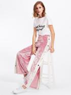 Shein Contrast Buttoned Side Crushed Velvet Pants