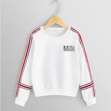 Shein Girls Letter Front Striped Trim Pullover