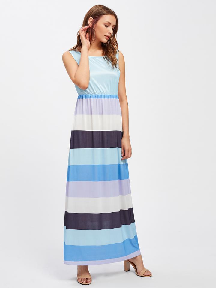 Shein Block Striped Blouson Tank Dress