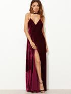 Shein Burgundy Strappy Backless Velvet Wrap Dress