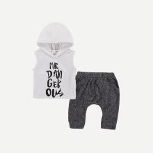 Shein Boys Letter Print Hooded Tee With Harem Pants