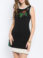 Shein Black Bees Beading Sequined Sheath Dress