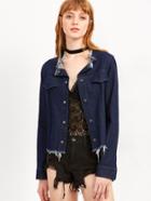 Shein Dark Blue Raw Edge Denim Trucker Jacket