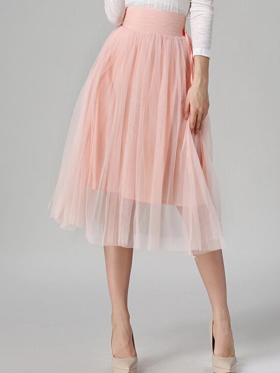 Shein Pink Sheer Mesh Pleated Skirt