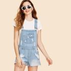 Shein Bleach Wash Distressed Overall Shorts