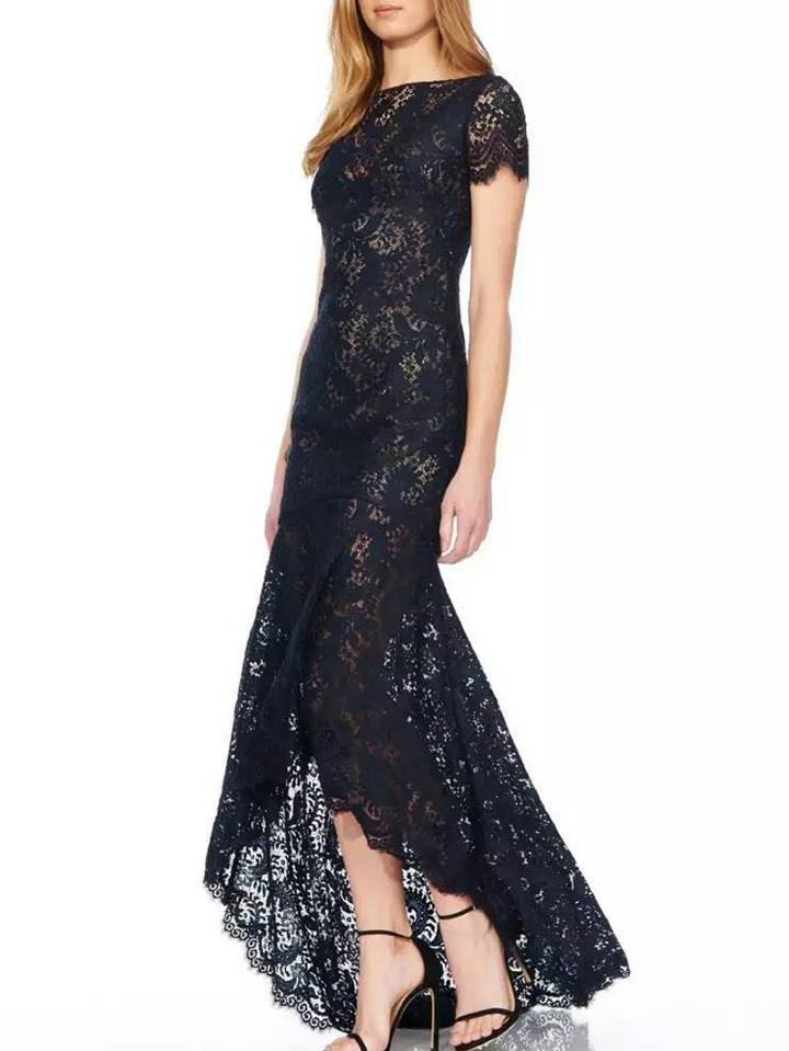 Shein Black Crew Neck High Low Lace Dress