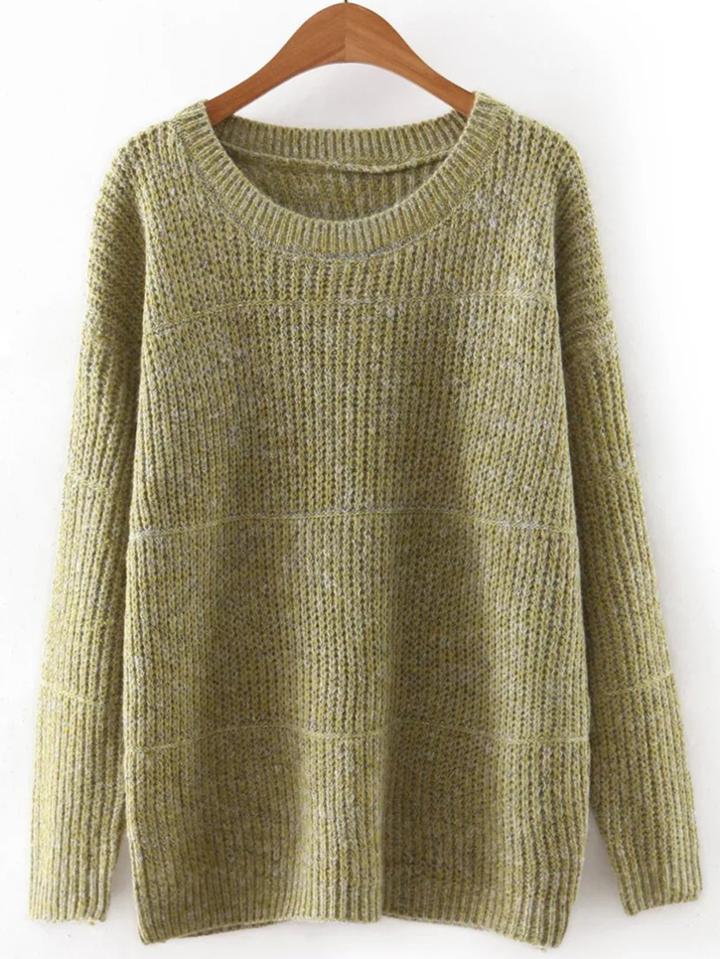 Shein Green Round Neck Plain Knitwear