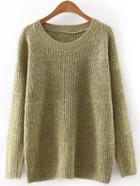 Shein Green Round Neck Plain Knitwear