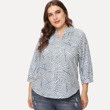 Shein Plus Curved Hem Raglan Sleeve Blouse