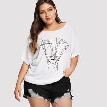 Shein Plus Abstract Figure Print Tee