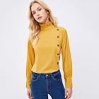 Shein Button Front High Neck Blouse
