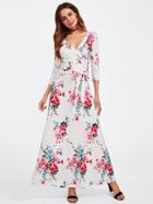 Shein Floral Print Random Wrap Dress With Belt
