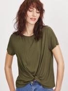Shein Olive Green Ribbed Knit Twist Front T-shirt
