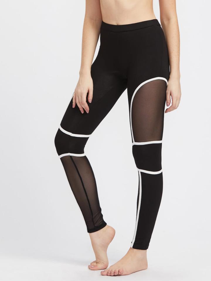 Shein Mesh Panel Binding Detail Leggings