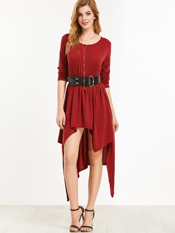 Shein Burgundy Asymmetrical Shift Tee Dress