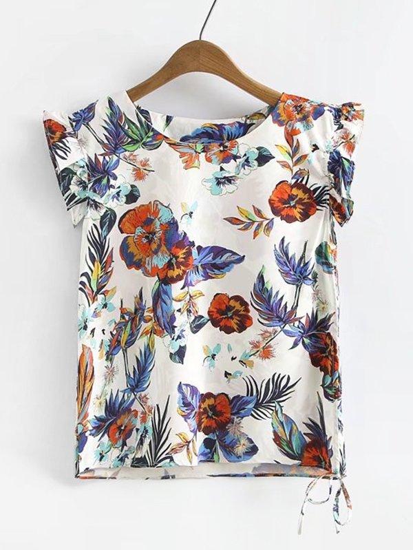 Shein Floral Print Knot Side Blouse