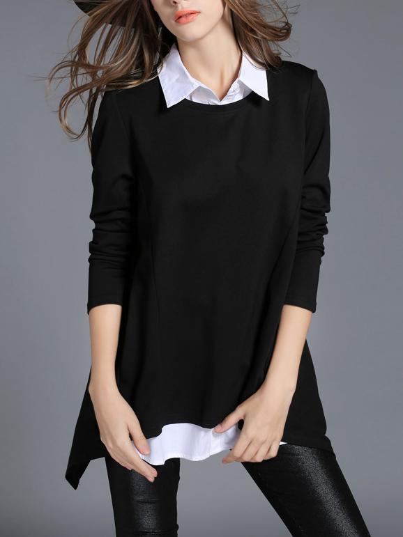 Shein Black White Lapel Slim Two Pieces Blouse