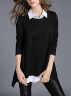 Shein Black White Lapel Slim Two Pieces Blouse
