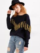 Shein Navy Contrast Fringe Embellished Drop Shoulder Sweater