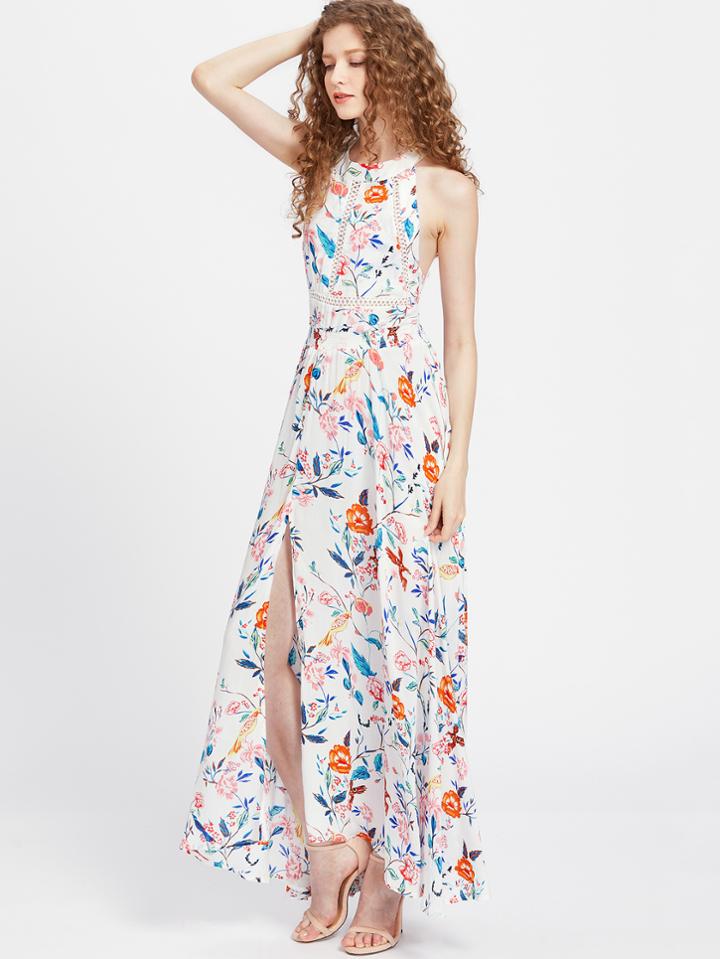 Shein High Split Front Open Back Maxi Dress