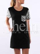 Shein Black Raglan Short Sleeve Leopard Print T-shirt Dress