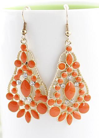 Shein Orange Gemstone Gold Hollow Drop Dangle Earrings