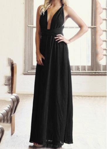 Rosewe V Neck Black Open Back High Waist Dress