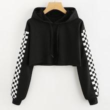 Shein Plus Checkerboard Print Hooded Sweatshirt
