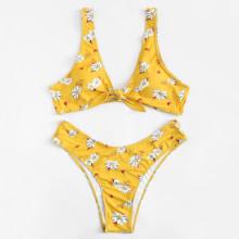 Shein Plus Calico Print Knot Bikini Set