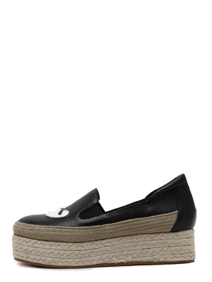 Shein Black Contrast Moustache Patch Slip-on Elastic Espadrille Wedges