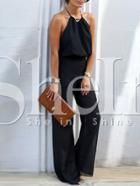 Shein Black Halter Tie Backless Jumpsuit