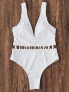 Shein Deep V Neck Ladder Strap Swimsuit