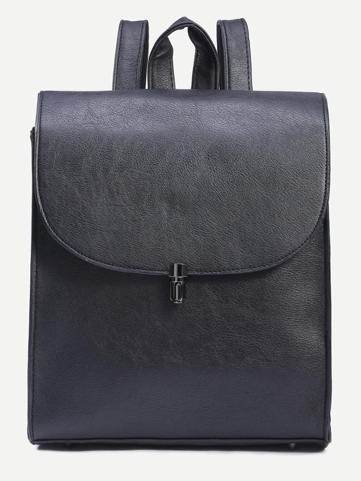 Shein Black Pushlock Closure Structured Flap Backpack
