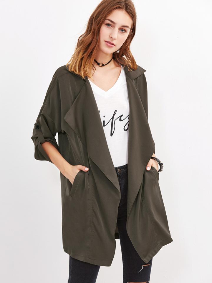 Shein Oversized Collar Roll Tab Sleeve Duster Coat