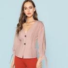 Shein Knot Cuff Button Up Blouse