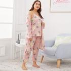 Shein Plus Flamingo & Tropical Print Cami Pajama Set With Robe