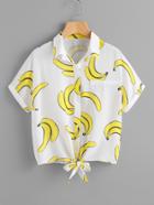 Shein Banana Print Knot Front Blouse