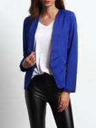 Shein Blue Lapel Zipper Fitted Blazer