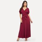 Shein Rolled Cuff V Neck Dress