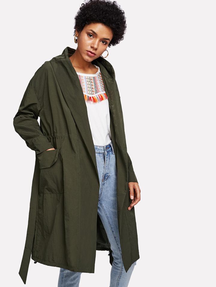 Shein Tie Waist Hooded Parka Coat