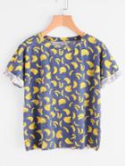 Shein Allover Banana Print Cuffed Sleeve T-shirt