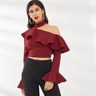 Shein Cut Out Shoulder Flounce Foldover Front Top