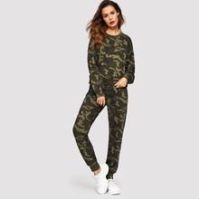 Shein Drop Shoulder Camo Print Pullover And Sweatpants Set